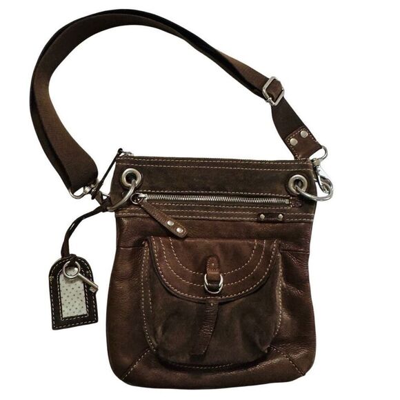 Fossil Leather Brown Vintage Shoulder Cross Body Organizer Compact Purse / Bag - Picture 1 of 16